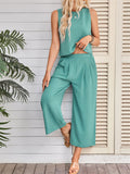 Women's 2pcs Casual Solid Color Sleeveless Top & Wide Leg Pants Set