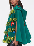 Women's Green Christmas Tree Sleeveless Hooded Cloaks