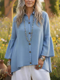 ‌Women's Spring Casual Ruffled Sleeve Lapel Button-Up Blouses