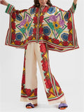 Women's 2pcs Trendy Print Irregular Blouse & Pants Set