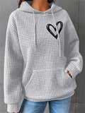 Women's Autumn Waffle Heart Printed Casual Long Sleeve Hoodie