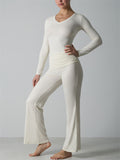 Women's 2 Piece Lounge V Neck Long Sleeve Top and Flare Yoga Pants Set