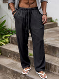 Mens Summer Casual Elastic Waist Drawstring Cotton Linen Beach Pants