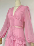 Women's V-Neck Vintage Holiday Ruffled Split Big Hem Dresses