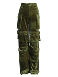 Retro Women's Velvet Straight Pockets Cargo Pants