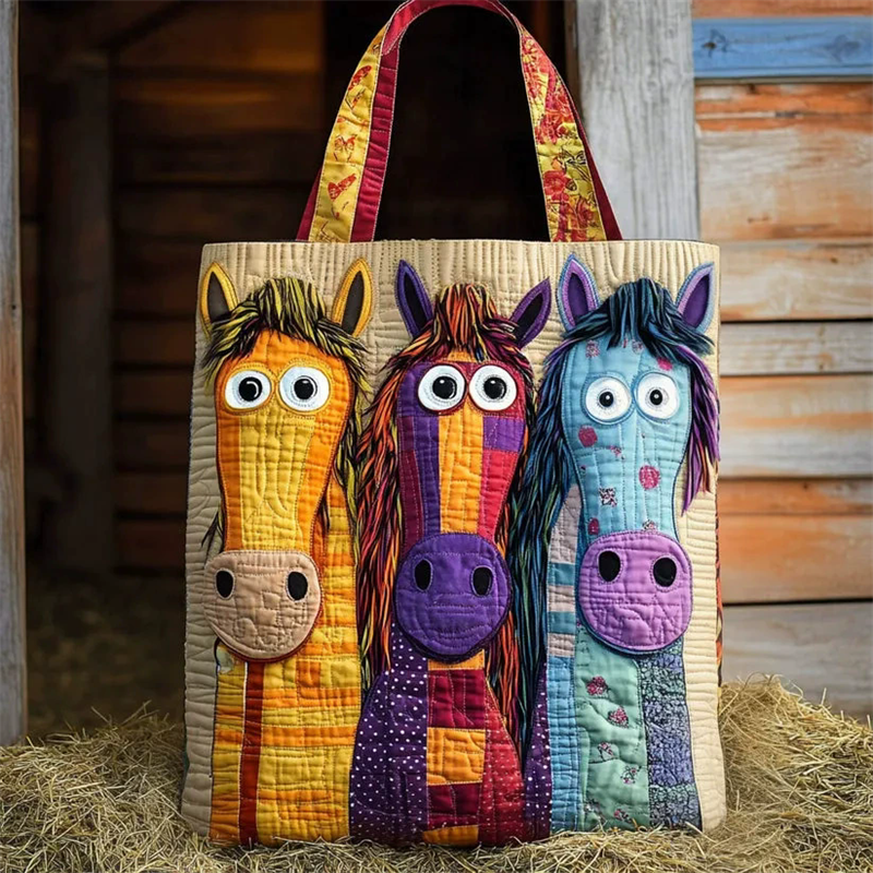 Cute Quilted Horse Pattern Tote Bags