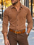 Men Casual Corduroy Button Down Long Sleeve Chest Pocket Shirts