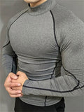 Men's High Neck Tight Fit Long Sleeve Quick Dry Fitness Shirts