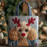 Poodle Dog Print Christmas Reindeer Tote Bag for Women