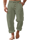 Mens' Casual Solid Color Cotton Linen Drawstring Pants