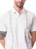 Men's Casual Lapel Embroidered Patchwork Short Sleeve Shirts
