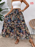 Women's Flowy Bohemian Floral Print Chiffon Long Skirt