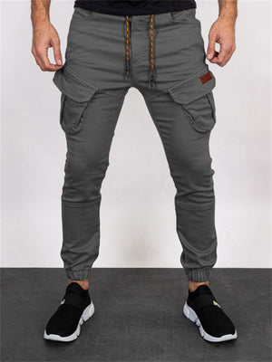 Men's Solid Close-fitting Ankle-tied Cargo Trousers