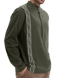 Men's Contrast Color Print Cotton Stand Collar Shirts