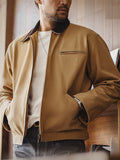 Men's Retro Contrast Color Lapel Long Sleeve Zip Up Jacket Coats
