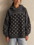 Women Floral Patchwork Hoodie Oversized Quilted Sweatshirt