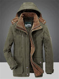 ‌Men's Warm Fleece Lining Windproof‌ Hooded Coats with Multi Pockets