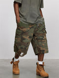 Men's Vintage Camouflage Distressed Ripped Design Cargo Shorts