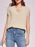 Women's Solid Color V Neck Sleeveless Vest Sweater