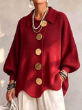 Women Oversized Knit Cardigan Gold Button Collared Sweater