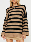 Women's Casual Sabrina Neck Stripe Contrast Color Long Sleeve Sweaters