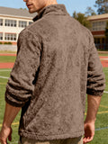 Men's Casual Outdoor Solid Color Zip Up Stand Collar Fleece Coats