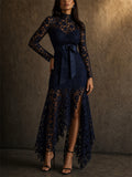 Stunning Waist Tie Lace Design Asymmetric Hem Dress for Prom