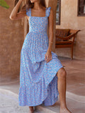 Ladies Square Neck Dot Printed Backless Maxi Dresses