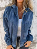 ‌Women's Autumn Corduroy Zipper Hooded Jacket‌ with Pockets