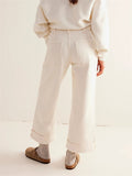 Female Loose Washed Button Trim Jeans with Pockets