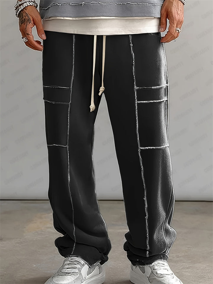 Men’s Casual Contrast Piping Loose Fit Drawstring Trousers