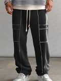 Men’s Casual Contrast Piping Loose Fit Drawstring Trousers