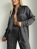 Comfy Long Sleeve Cheetah Print Lapel Shirt and Wide Leg Pant Set