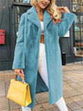 ‌Women's Faux Fur Lapel Lace Up Long Cardigan Coat Winter Warm‌