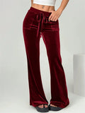 Women's Velvet Mid-Waist Loose Fit Casual Bootcut Pants