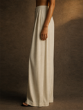 Women Elegant High Waist Wide Leg Pleated Palazzo Trousers