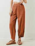 Women's Solid Color Casual Elastic Waist Cropped Pants