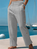 Men's Casual Solid Color Drawstring Side Buttons Pants