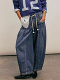 Women's Trendy Drawstring Low Waist Pockets Wide Leg Denim Pants