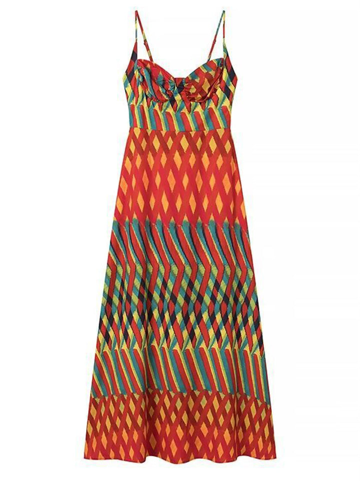 Women's Summer Trendy Red Geometry Print Strap Dress