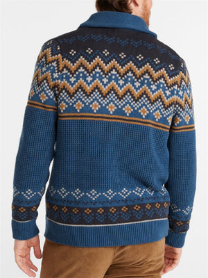 Winter Blue Knitted Jacquard Long Sleeve Sweater for Men