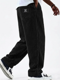 Men Retro Baggy Loose Fit Casual Elastic Waist Corduroy Pants
