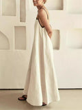 Ladies Contrast Color Lace-Up Spaghetti Strap Summer Dress