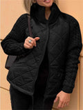 Women's Solid Color Rhombic Texture Patchwork High Neck Cardigan Coats
