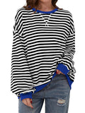 Women's Stylish Long Sleeved Striped Sweatshirts for Spring Autumn