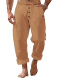 Mens' Casual Solid Color Cotton Linen Drawstring Pants