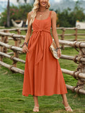 Female Prairie Vacation Waist Tie Bow Sleeveless Dresses