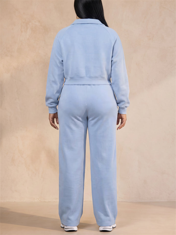 Women 2 Piece Casual Polo Wide Leg Lounge Set Sweatsuit