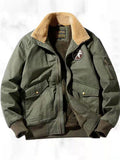 ‌ Men's Winter Warm Fleece Lined Vintage Bomber Jacket‌ with Patches