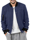 Men's Faux Suede Stand Collar Baseball Jacket